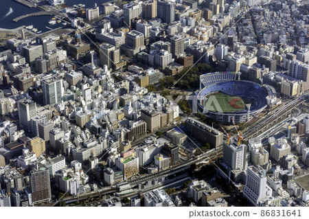 Aerial view of Osanbashi direction from above Kannai station 86831641