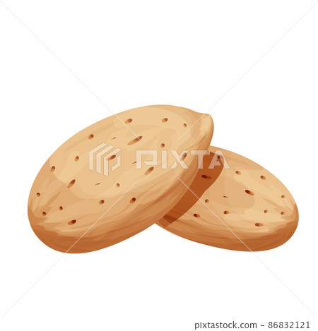 Almond in nutshell detailed raw nut, organic product, ingredient in cartoon style isolated on white background. Ripe plant, snack. 86832121