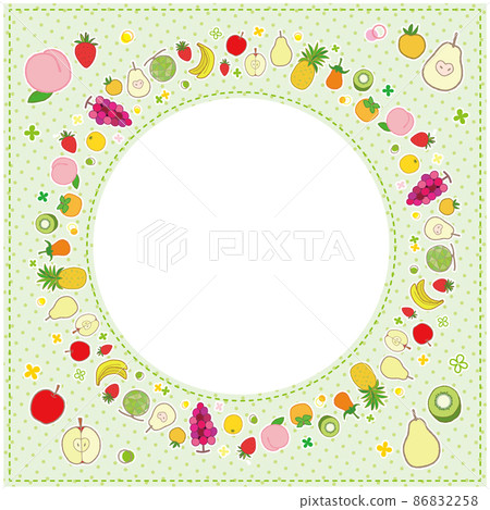 Fruit frame round 1 background dot pattern pastel green 3 stitches Fruit frame round 1 background dot pattern pastel green 3 stitches 86832258