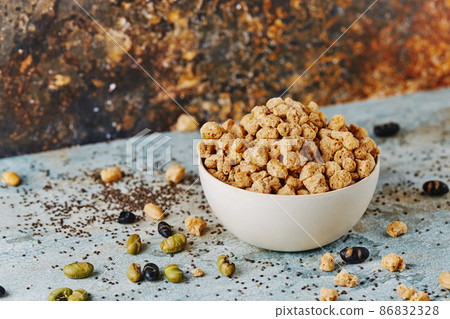 chunks of textured soy protein in a bowl 86832328