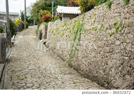 Beautiful cobblestone road in Kinjo Town, Naha City Beautiful cobblestone road in Kinjo Town, Naha City 86832872