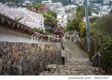 Beautiful cobblestone road in Kinjo Town, Naha City 86832927