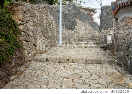 Beautiful cobblestone road in Kinjo Town, Naha City Beautiful cobblestone road in Kinjo Town, Naha City 86832929