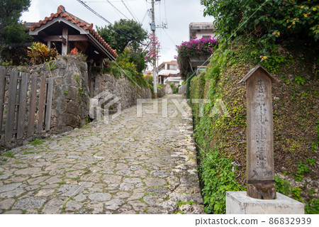 Beautiful cobblestone road in Kinjo Town, Naha City 86832939