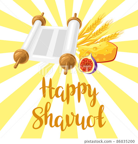 Happy Shavuot illustration. Holiday background with Jewish traditional symbols. 86835200
