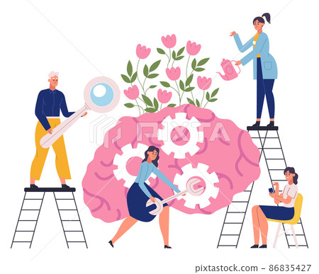 Emotional, mental health, brain healthcare, cognitive problem concept. Specialists team helps with emotional disorder vector illustration. Doctors helping people 86835427