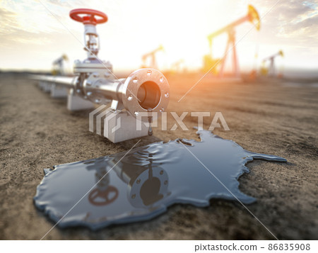 USA oil industry concept. Oil tube pipeline with spilled oil in form of United Staes. 86835908