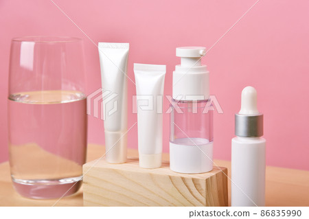 Cosmetic bottle container on pink background, Blank label for branding mock-up. Cosmetic bottle container on pink background, Blank label for branding mock-up. 86835990