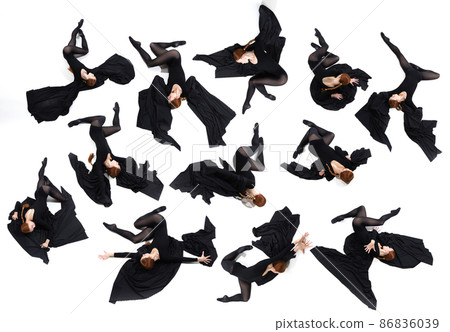 Black and white. Collage. Development of movements of one beautiful ballerina posing isolated on white background. Concept of art, beauty, aspiration, creativity. Black and white. Collage. Development of movements of one beautiful ballerina posing isolated on white background. Concept of art, beauty, aspiration, creativity. 86836039