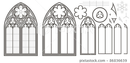 Medieval Gothic stained glass window vector set 86836639