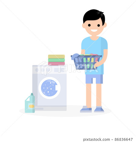 Man in the blue dress with folded clothes Man in the blue dress with folded clothes 86836647