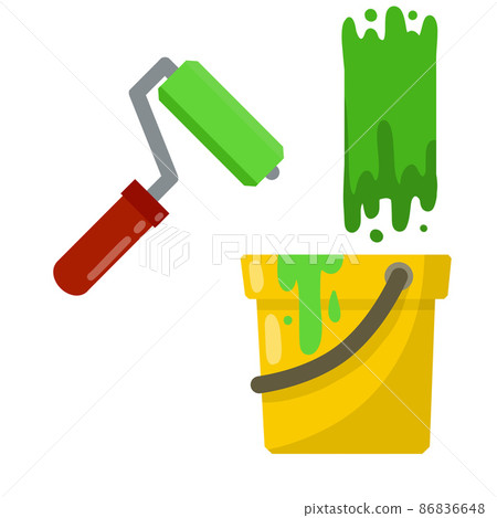 Roller for paint and yellow bucket Roller for paint and yellow bucket 86836648