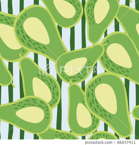 Doodle avocado seamless pattern. Hand drawn botanical backdrop. 86837411