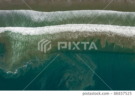 pacific ocean waves in Scorpion Bay San Juanico Baja California Sur Mexico aerial panorama landscape 86837525