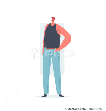 Man with Rectangle Body Shape with Arms Akimbo, Male Character Figure Types, Person Posing in Jeans and Black Singlet 86838766