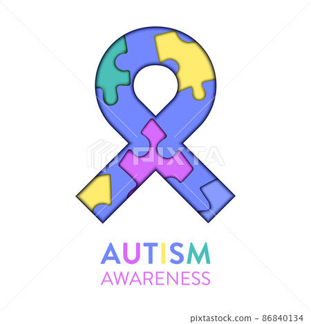 Autism awareness ribbon poster with puzzle pieces 86840134