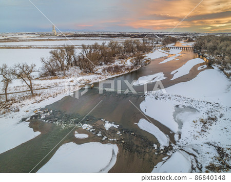 South Platte River on Colorado plains - aerial view 86840148