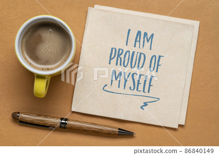 I am proud of myself handwriting on a napkin 86840149