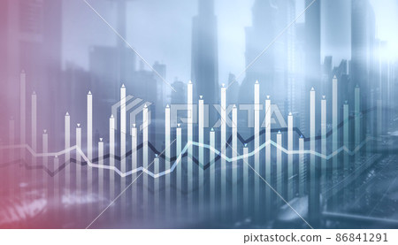 Histogram and lines economic chart on modern architecture background 86841291