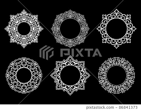 Set of decorative frames Elegant vector element for design in Eastern style, place for text. Floral black and white borders. Lace illustration for invitations and greeting cards. 86841373