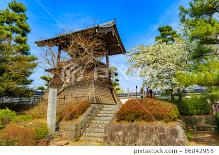 Gyoda City, Saitama Prefecture, the bell of Oshi Castle and the cherry blossoms in full bloom Gyoda City, Saitama Prefecture, the bell of Oshi Castle and the cherry blossoms in full bloom 86842958