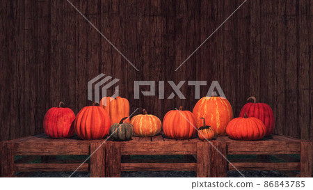 Colorful autumn pumpkins on dark wooden background - Stock Illustration ...