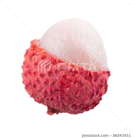 Lychee fruit isolated on white background. Tropical exotic fresh ripe fruit. Litchi chinensis. Clipping path. Top view. 86843931