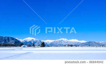 Winter Northern Alps seen from Omachi City Winter Northern Alps seen from Omachi City 86844042