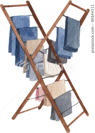 Laundry day watercolor icon set. Clean clothes, washing, detergent. Household concept. Can be used for topics like hygiene, laundromat, service 86844311