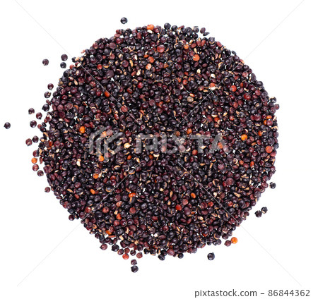 Black quinoa seeds isolated on white background. Pile of raw kinwa. Top view. 86844362