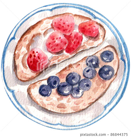 Specialty breakfast food watercolor icon set 86844375