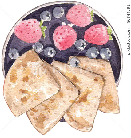 Specialty breakfast food watercolor icon set 86844391