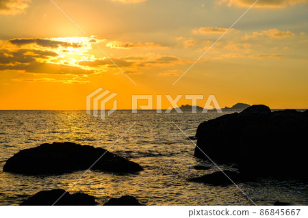 Evening view overlooking Gunkanjima Evening view overlooking Gunkanjima 86845667