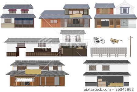 Old-fashioned Japanese house set - Stock Illustration [86845998] - PIXTA