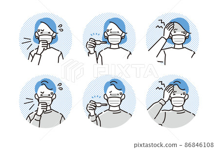 Men and women icon set for cold symptoms 86846108