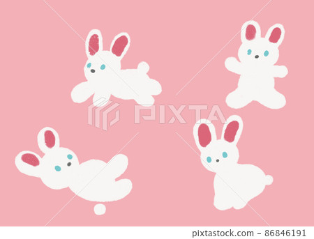 Fluffy white rabbit, various pose sets, soft-touch watercolor painting Fluffy white rabbit, various pose sets, soft-touch watercolor painting 86846191