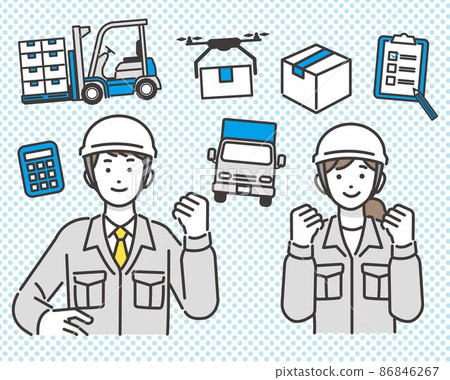 矢量圖材料/庫存/分配/來連接頭盔和物流（物流）圖標的工人 86846267