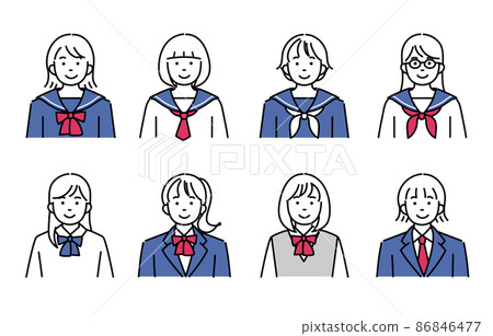 為各種女學生設置的圖標 86846477