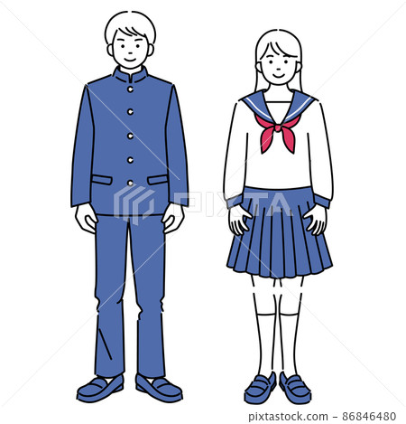 男女學生正面站立的簡單圖解2 男女學生正面站立的簡單圖解2 86846480
