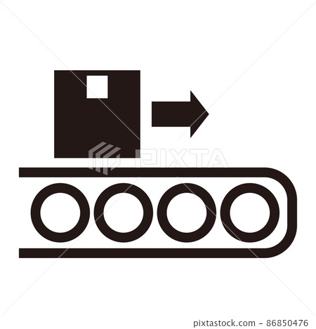 Simple monochrome icons for cardboard boxes and conveyor belts / white background 86850476