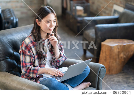 Female telework personal computer lifestyle new normal Female telework personal computer lifestyle new normal 86850964