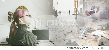 一張像多重曝光一樣拼貼設備和商業場景的照片 一張像多重曝光一樣拼貼設備和商業場景的照片 86851000