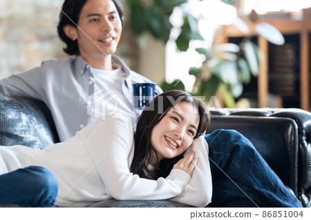 已婚夫婦，家庭，生活方式，客廳 86851004