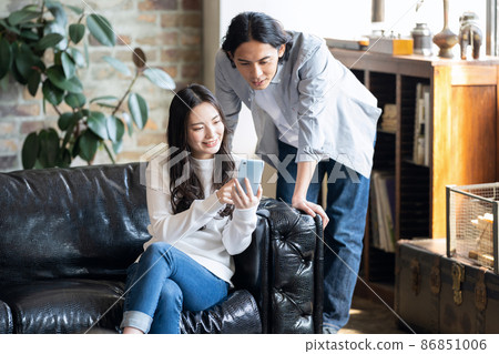 已婚夫婦，家庭，生活方式，客廳 86851006
