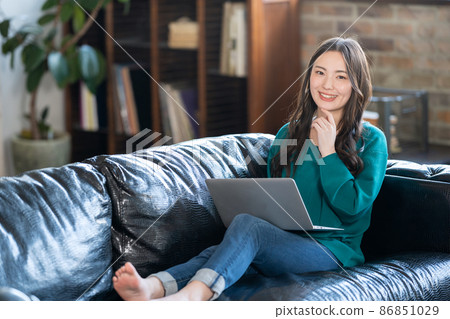Female telework personal computer lifestyle new normal 86851029