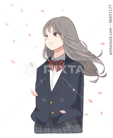 Female student looking to the future (blazer clothes ribbon) Sakura new life Female student looking to the future (blazer clothes ribbon) Sakura new life 86851177