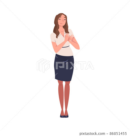 Smiling Woman Character Standing and Clapping His Hands as Applause and Ovation Gesture Vector Illustration Smiling Woman Character Standing and Clapping His Hands as Applause and Ovation Gesture Vector Illustration 86851455