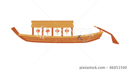 Wooden Chinese Rowboat as Watercraft or Swimming Water Vessel Vector Illustration 86851500