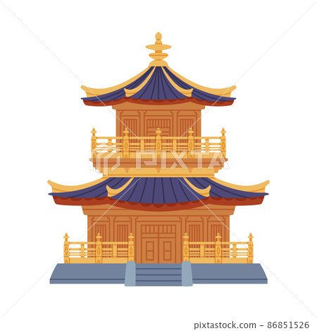 Pagoda as Chinese Tiered Tower with Multiple Eaves and Traditional Building Vector Illustration Pagoda as Chinese Tiered Tower with Multiple Eaves and Traditional Building Vector Illustration 86851526