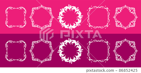 春天植物主題框架集。復古花。裝飾設計。時尚的治療 春天植物主題框架集。復古花。裝飾設計。時尚的治療 86852425